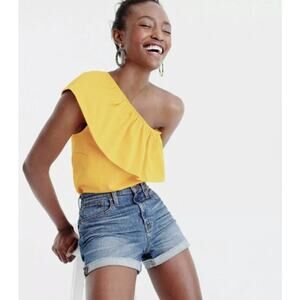 J. Crew Butter Yellow One Shoulder Ruffle Top XXS Summer Spring Vacation Resort